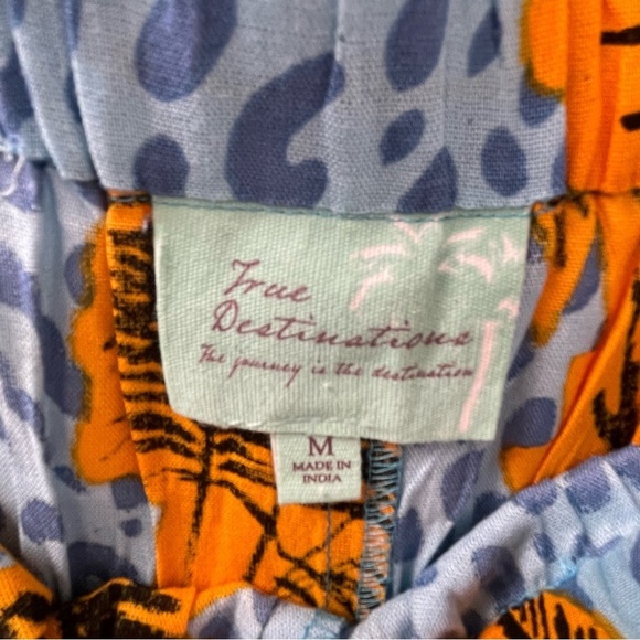 True Destinations Pants Wide Loose Leg w/ Split Blue & Gold Women’s Size Medium - Picture 5 of 16